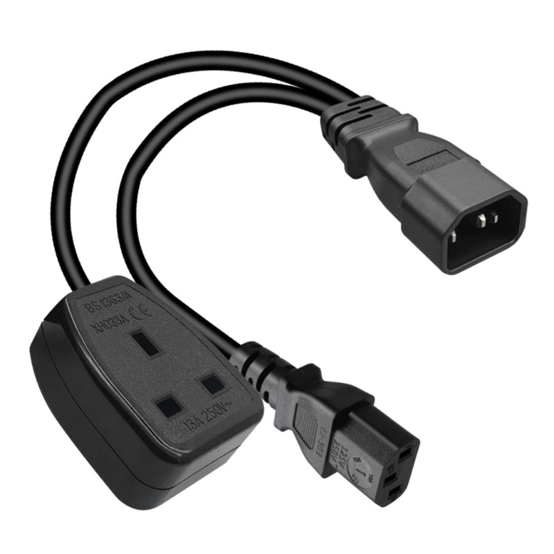 Zzz IEC320-C14 Male to IEC320-C13+UK13A Female Adapter Cord Y-splitter Power Line