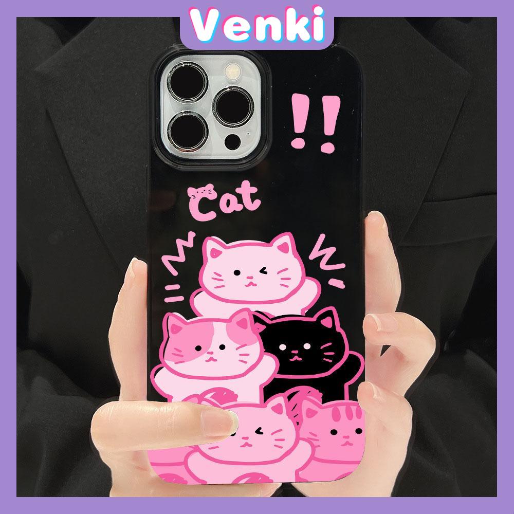 iPhone Case Soft TPU Glossy Black Candy Case Cute Cartoon Pink Cat Camera Protection Shockproof For iPhone 14 13 12 11 Pro Max 7 8 Plus X XR