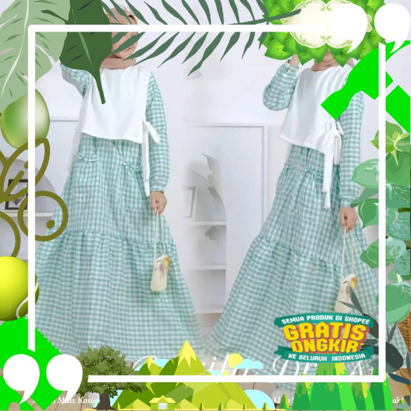 baju gamis anak katun kotak 2 in 1 usia 10-13 thn terbaru 2022 / RAYILA MAXY / gamis lebaran anak pe