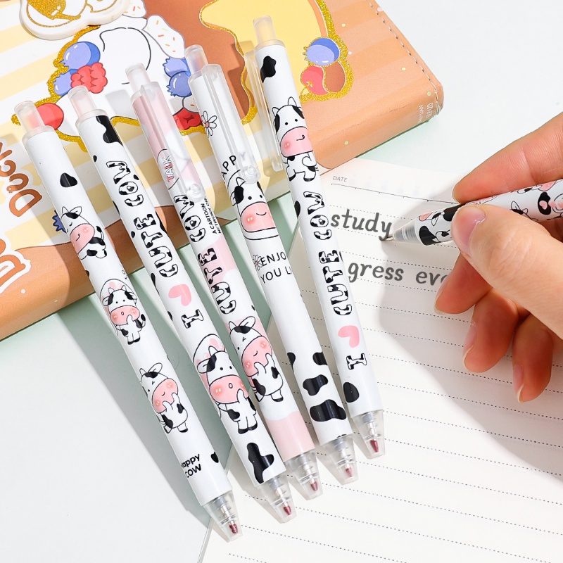 [Harga Grosir] [Gaya Random] Kartun Lucu Sapi Pola Tekan Gel Pulpen 0.5mm Tinta Hitam Bolpoin Siswa Menulis Tanda Tangan Pena Perlengkapan Alat Tulis Kantor Sekolah
