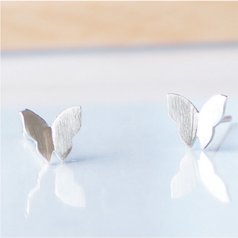 Goldkingdom Aksesoris Perhiasan Fashion Ready Stock Brushed Silver Butterfly Wanita Ear Studs Berlapis Dengan Hiasan Telinga Perak Fashion Sederhana Perhiasan Wanita Fashion