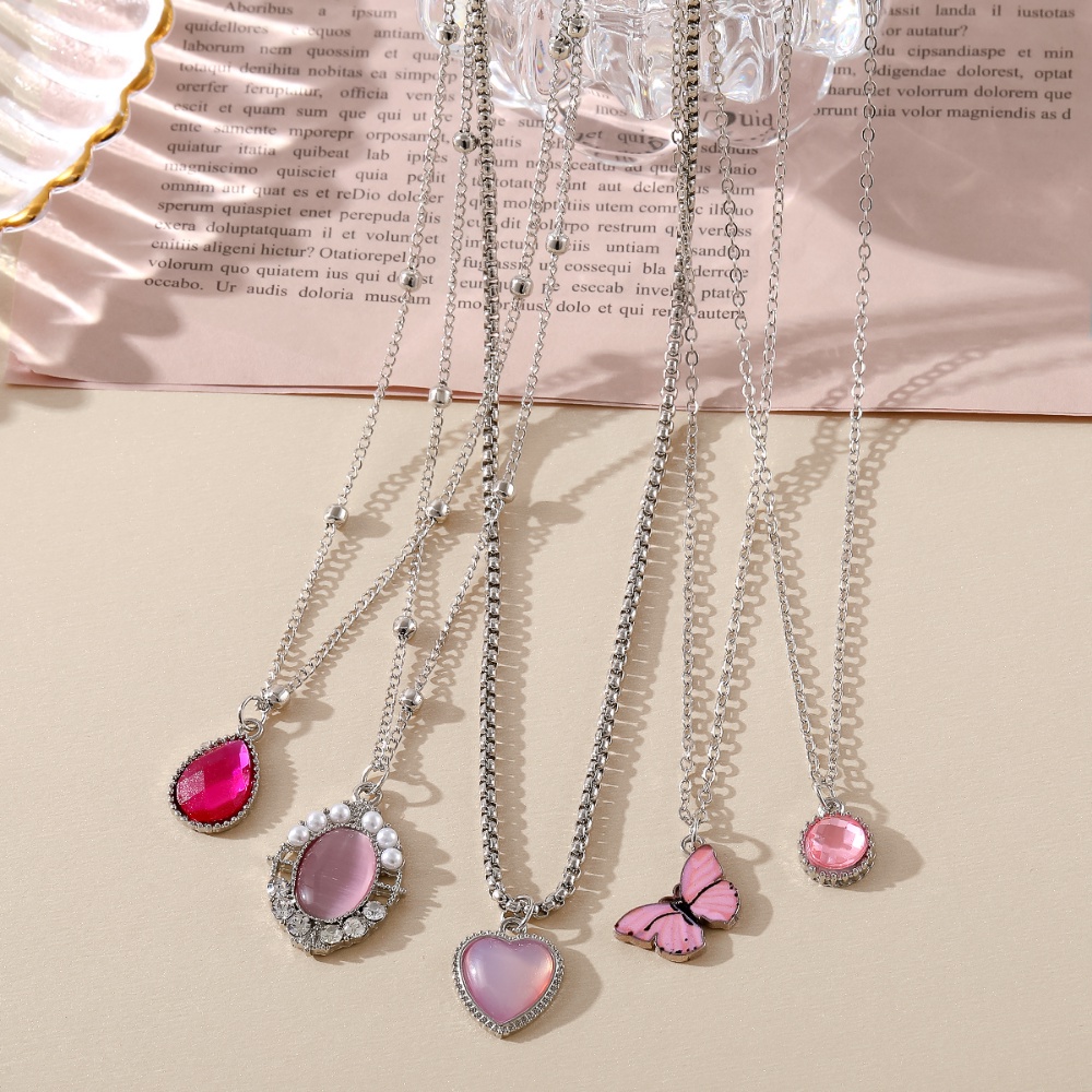 5pcs Kalung Tetesan Cinta Persegi Kupu-Kupu Gadis Multi Gaya Baru