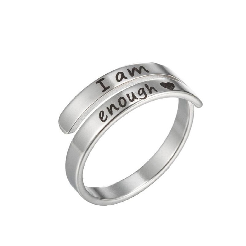 Cincin Anti Karat Wanita Pria Punk I Am Enough Engrave Letter Ring Cuff Dorong Perhiasan Belive Yourself Hadiah Terbaik