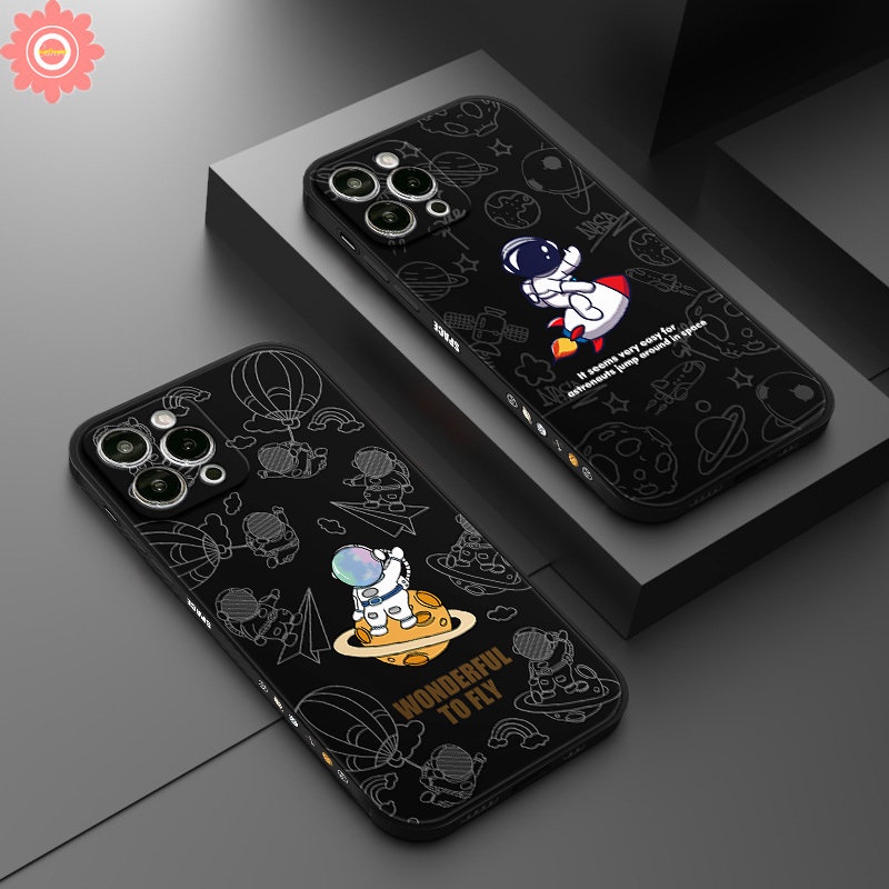 IPHONE Casing Ponsel Kompatibel Untuk Iphone11 13 12 14 Pro Max 7Plus XR 6 7 8 6S Plus X XS Max SE 2020 Kartun Lucu NASA Luar Angkasa Astronot Tepi Lurus Sisi Cetak Lembut Tpu Back Cover Cases