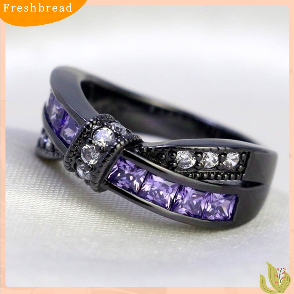 {In Stock} Fashion Wanita Faux Amethyst Hias Cross Ikatan Simpul Pertunangan Cincin Perhiasan Hadiah