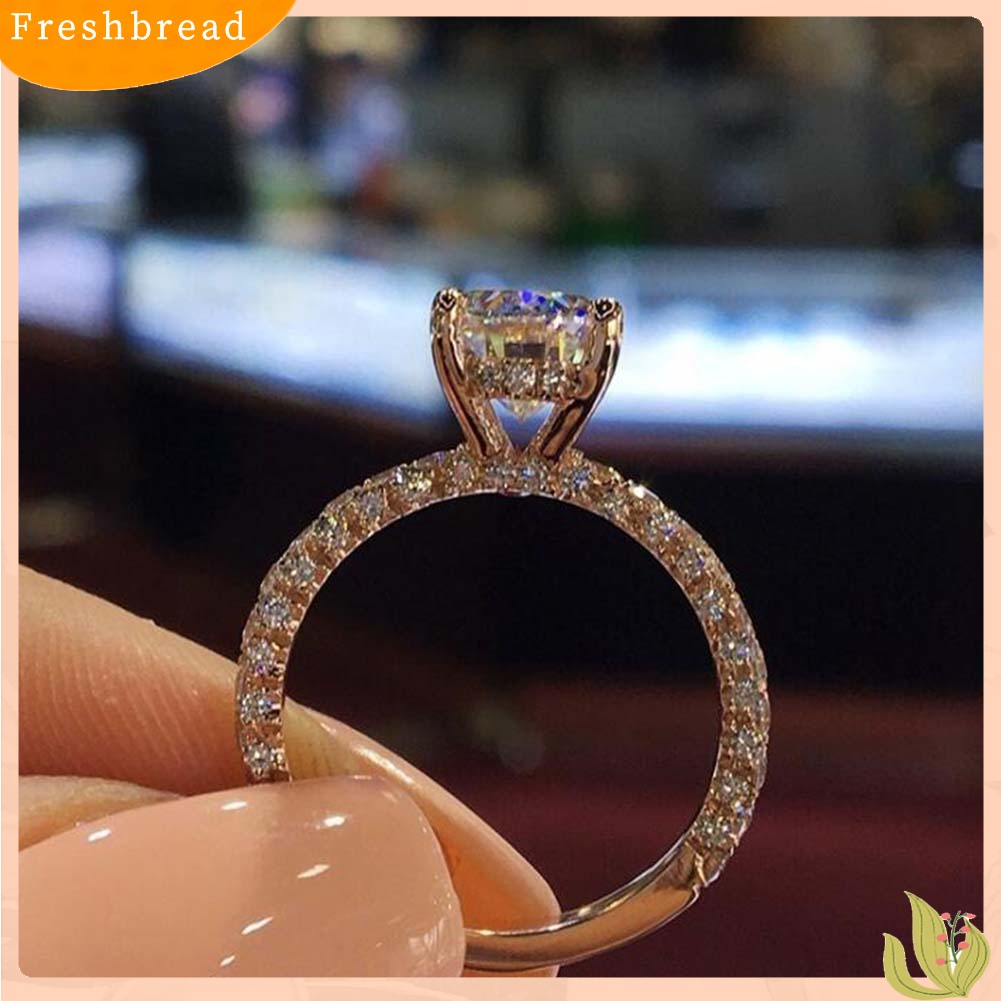 {In Stock} Glitter Bulat Berlian Imitasi Bertatahkan Band Jari Cincin Pengantin Pernikahan Perhiasan Hadiah