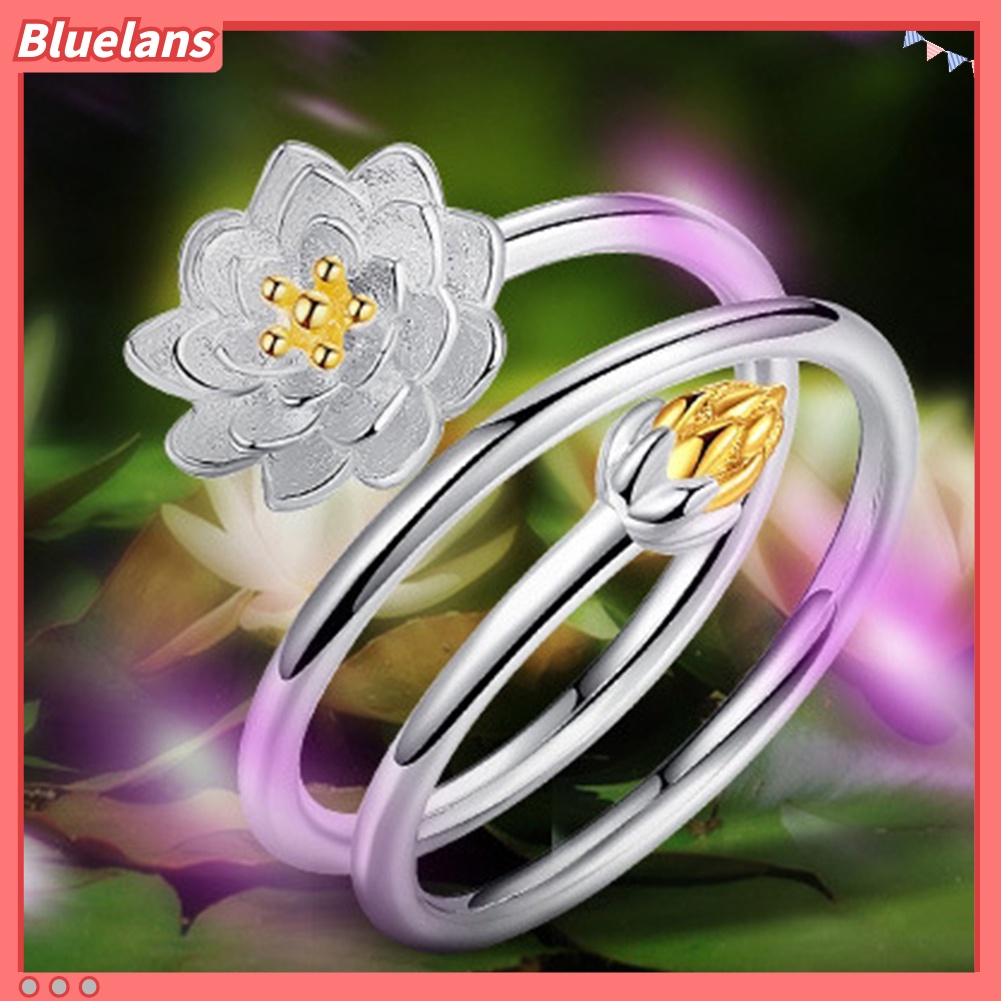{In Stock} Wanita Elegan Lotus Blossom Menyesuaikan Jari Terbuka Cincin Pengantin Pernikahan Perhiasan Hadiah