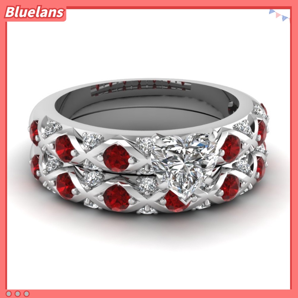 {In Stock} Mewah Wanita Cubic Zirconia Hati Belah Ketupat Cincin Pernikahan Pertunangan Perhiasan Hadiah