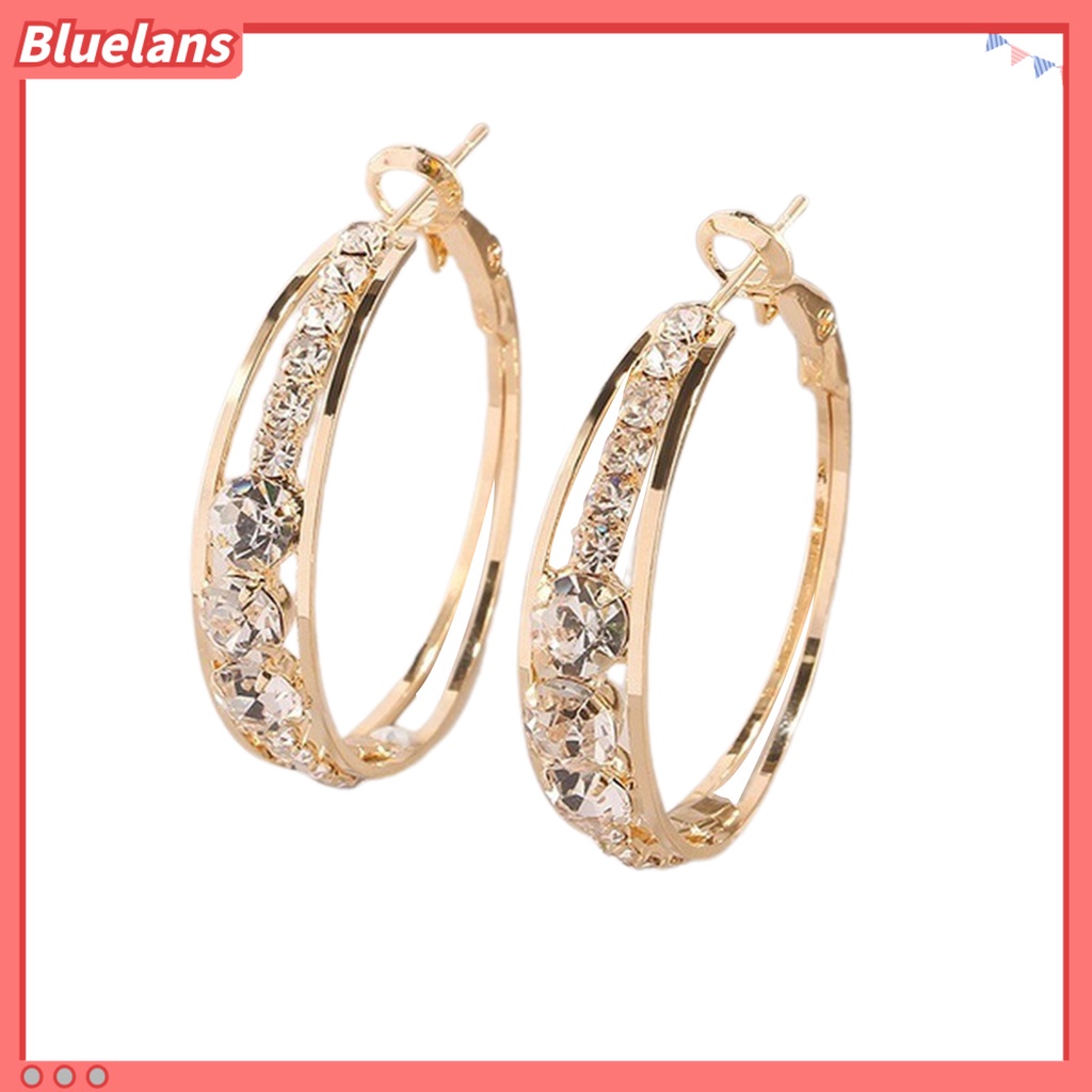 {In Stock} Anting Wanita Berlian Imitasi Berkilau Menarik Hias Hoop Earrings Piercing Perhiasan Untuk Pesta