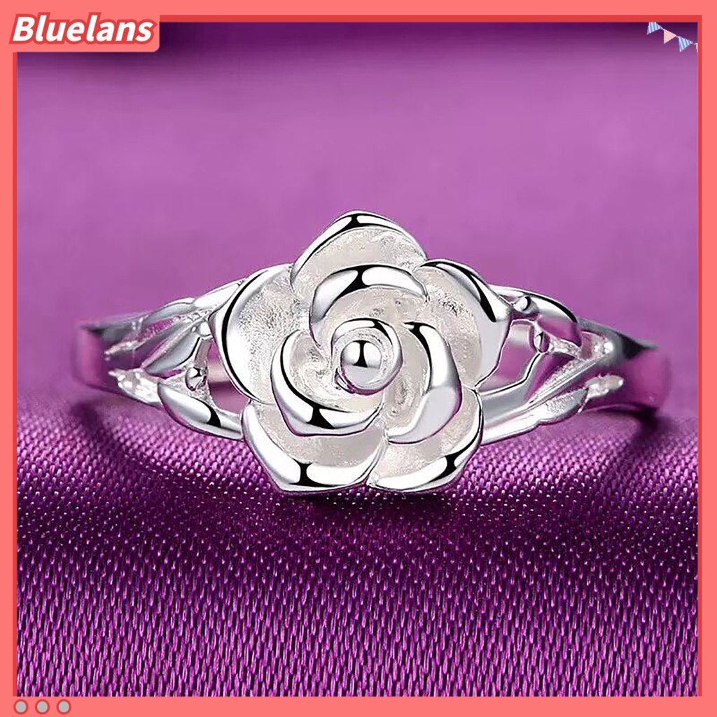 {In Stock} Cincin Tunangan Berongga Warna Perak Tembaga Wanita Retro Bunga Mawar Cincin Perhiasan Aksesoris