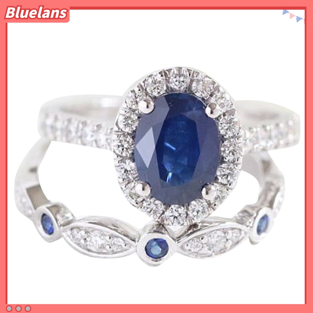 {In Stock} Wanita Safir Imitasi Berlapis Perak Jari Cincin Pengantin Pernikahan Perhiasan Dekorasi Hadiah