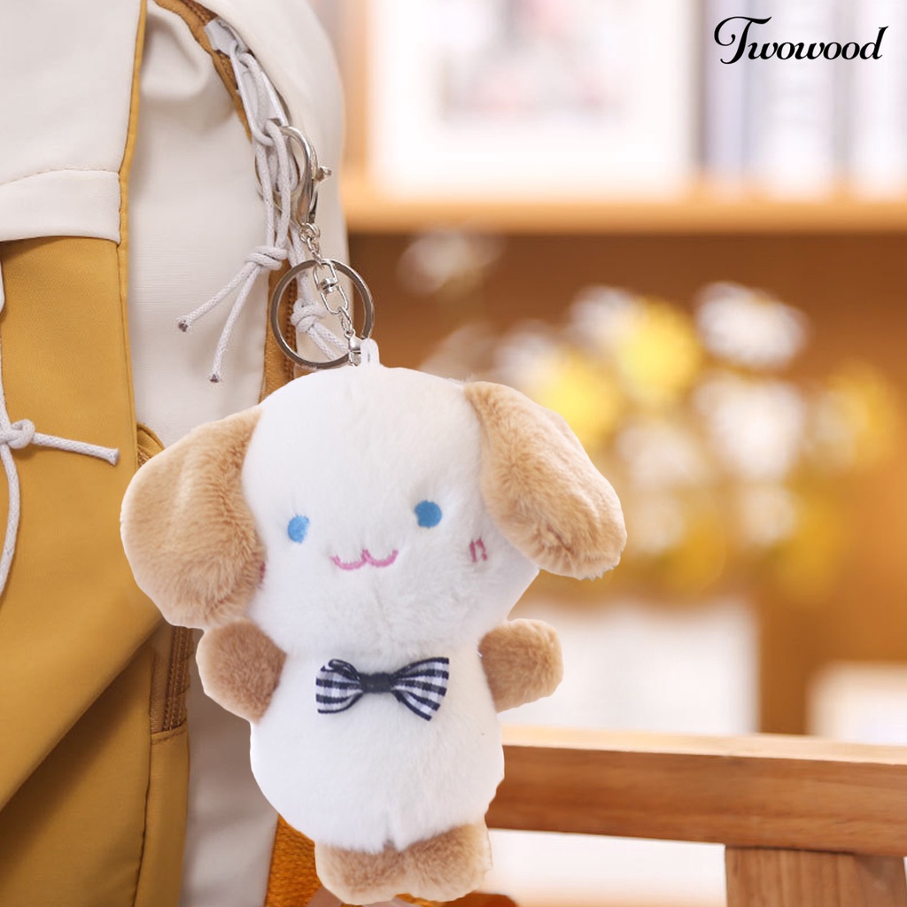 Twowood 12 cm Plush Key Pendant PP Katun Isi Penuh Kotak-Kotak Busur Anjing Boneka Mainan Mewah Dekorasi Indah Boneka Anjing Kecil Gantungan Kunci Tas Liontin Pesta Nikmat