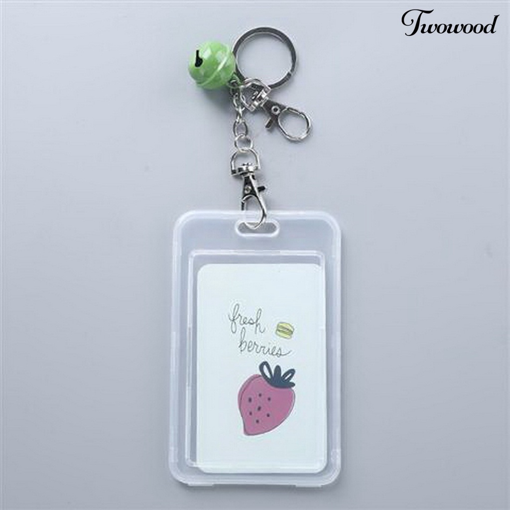 Twowood Card Holder Casual Tiny Bell Anti-ic Transparan Kartun Unisex ID Card Gantungan Kunci Case Tas Untuk Pelajar