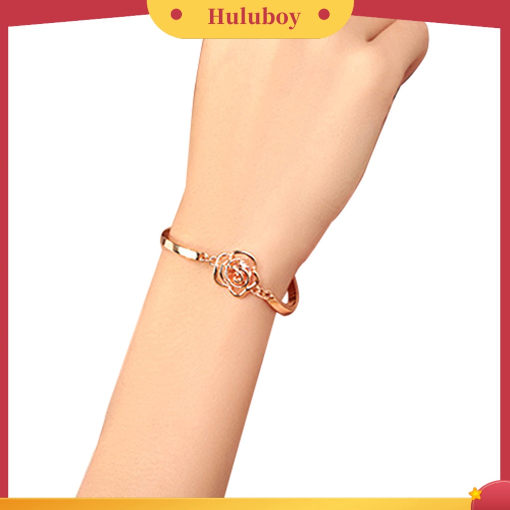 {Ready Stock} Wanita Emas Bunga Kristal Mawar Bangle Cuff Rantai Gelang Chic Perhiasan Hadir