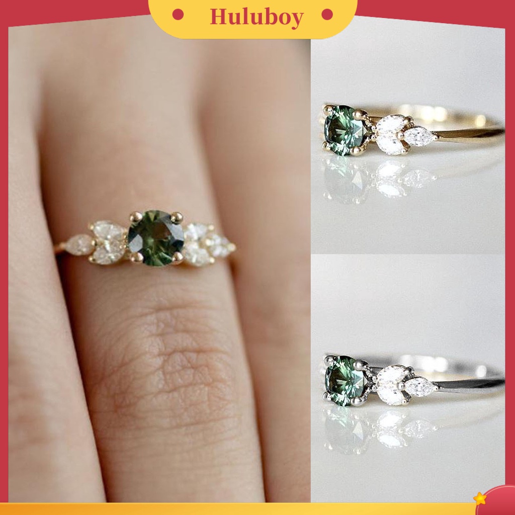 {Ready Stock} Lady Finger Ring Indah Berlian Imitasi Hijau Cubic Zircon Female Ring Untuk Pernikahan