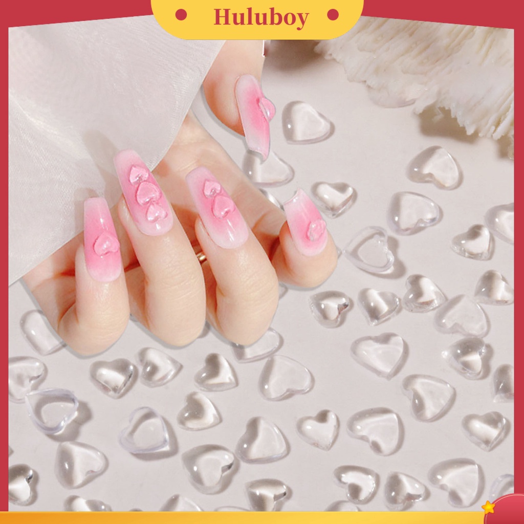 {In Stock} 100Pcs/tas Aksesoris Kuku Fleksibel Pengerjaan Halus Resin 3D Bentuk Hati DIY Nail Art Charm Untuk Rumah
