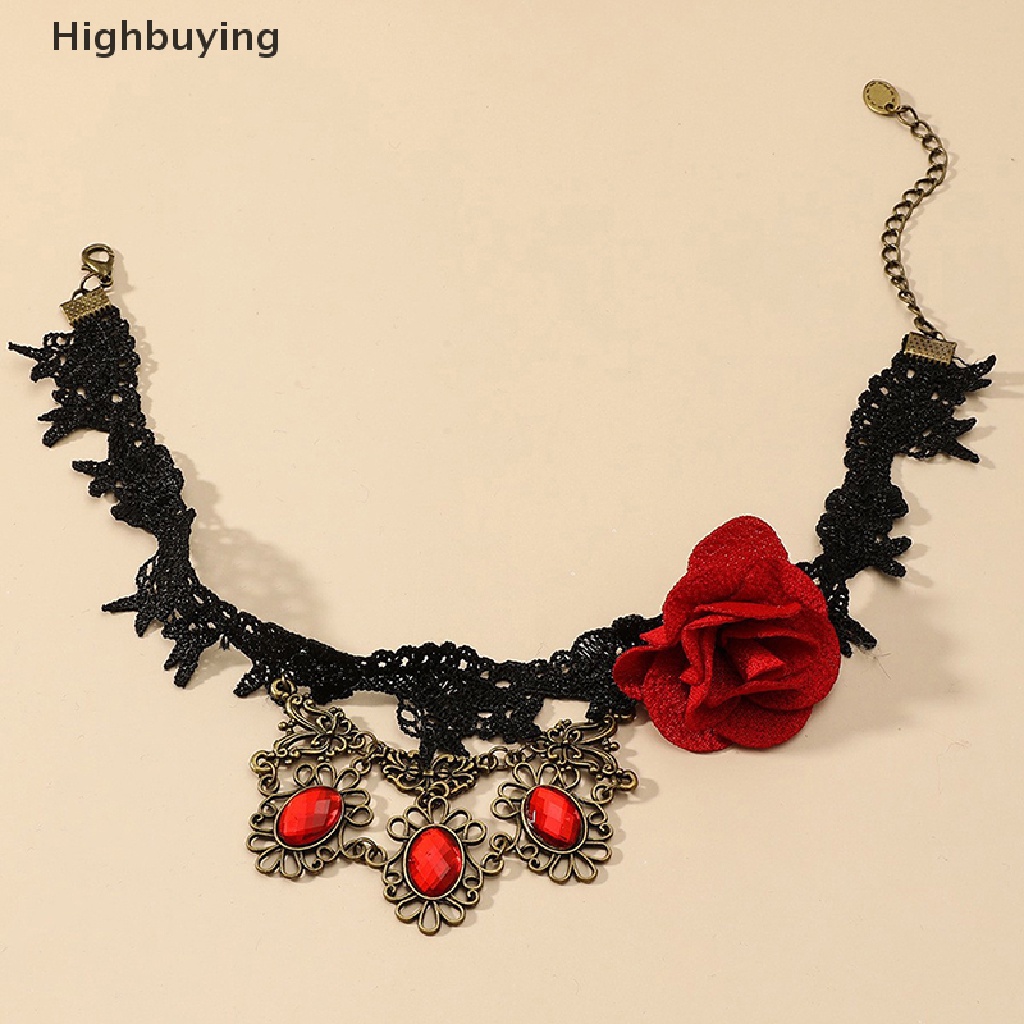 Hbid Kalung Choker Liontin Charm Bunga Kristal Vintage Untuk Wanita Gothic Lace Neck Glory