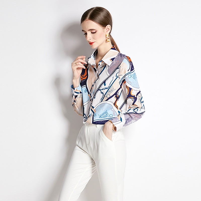 2023 New Korean Fashion Pink Blue Chiffon Soft Fabric Long Sleeve Shirts Casual Work OL Print Shirt Tops Atasan Kemeja Pendek Wanita Kasual Lengan Panjang