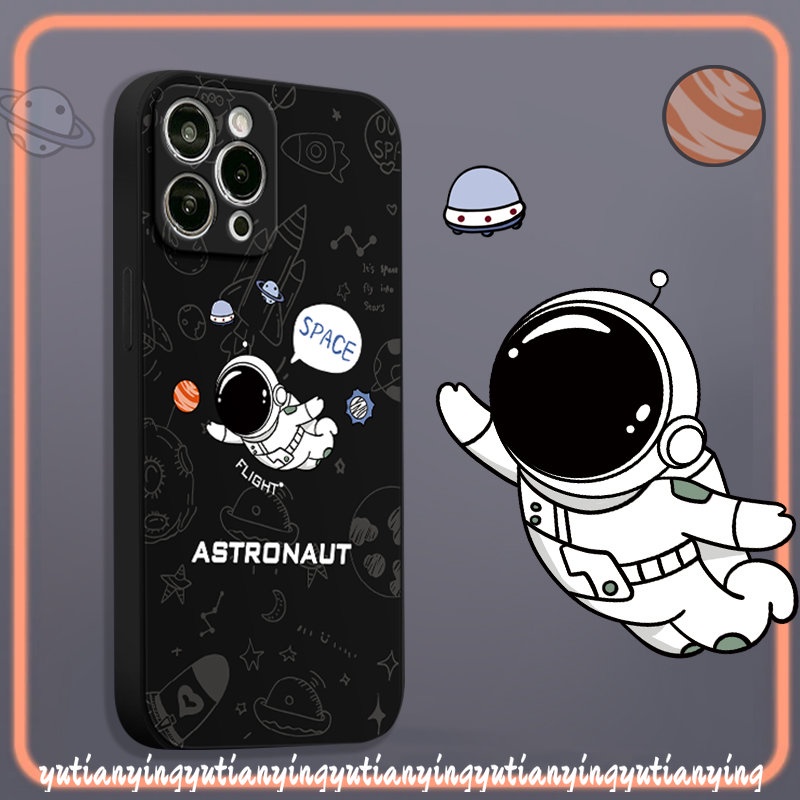 IPHONE Casing Ponsel Astronot Luar Angkasa Kompatibel Untuk Iphone11 13 12 14 Pro Max6 7 8 6S Plus X XR XSMax SE 2020 Lembut Tpu Penutup Tepi Lurus