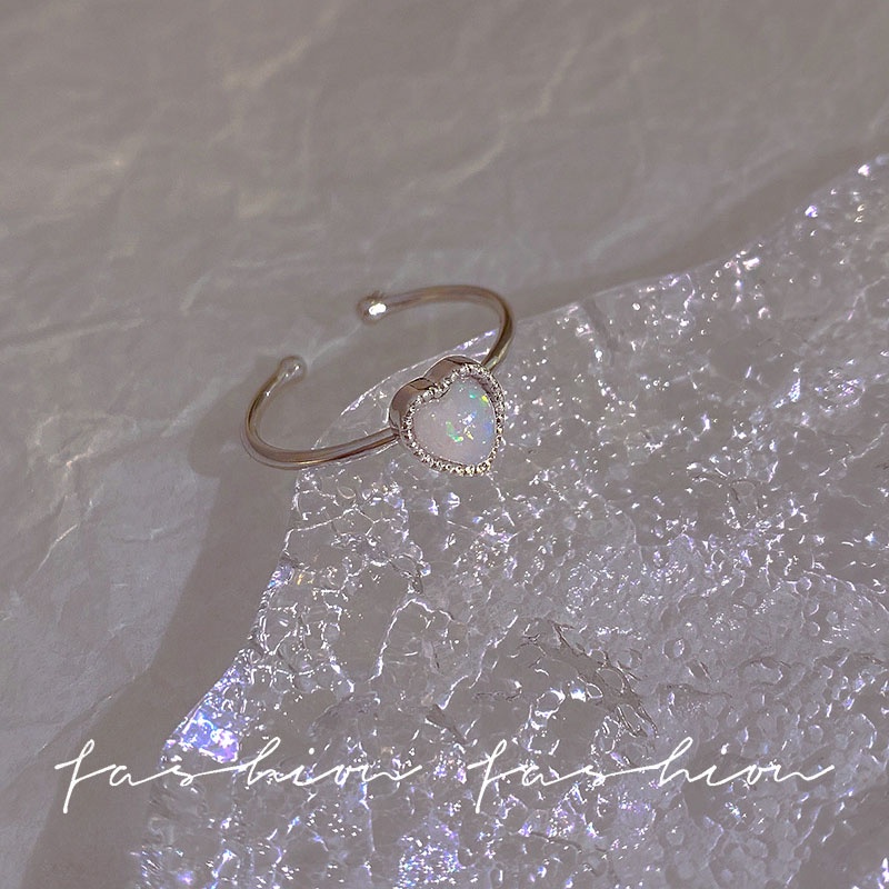 Cincin Pembukaan Hati Moonstone Berlian Imitasi Bahan Alloy Korea Untuk Wanita