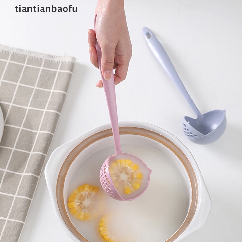 [tiantianbaofu] Sendok Sup Gagang Panjang 2in1 Sendok Slotted Home Strainer Cooking Colander Kitchen Scoop Plastik Aksesoris Dapur Butik