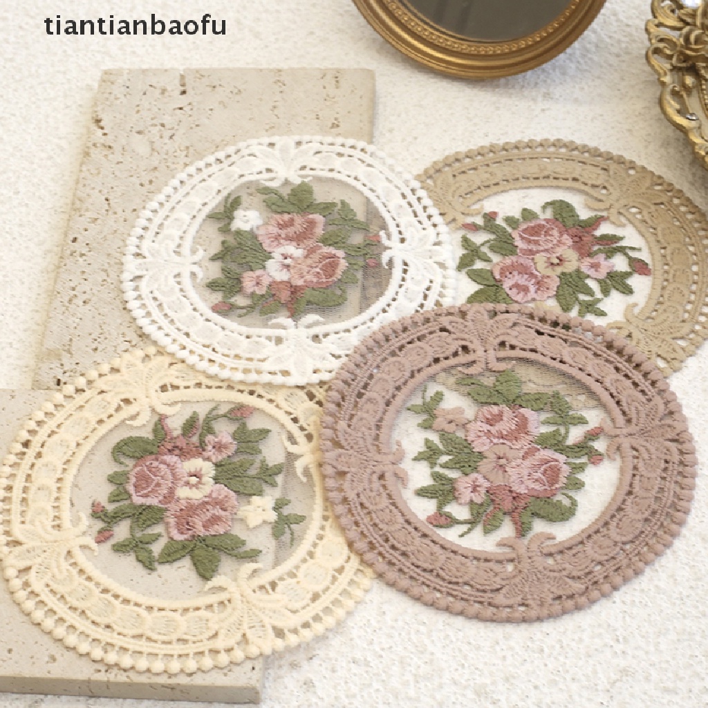 [tiantianbaofu] 11.8cm Vintage Lace Coaster Tatakan Bordir Craft Mangkok Cangkir Kopi Coaster Butik