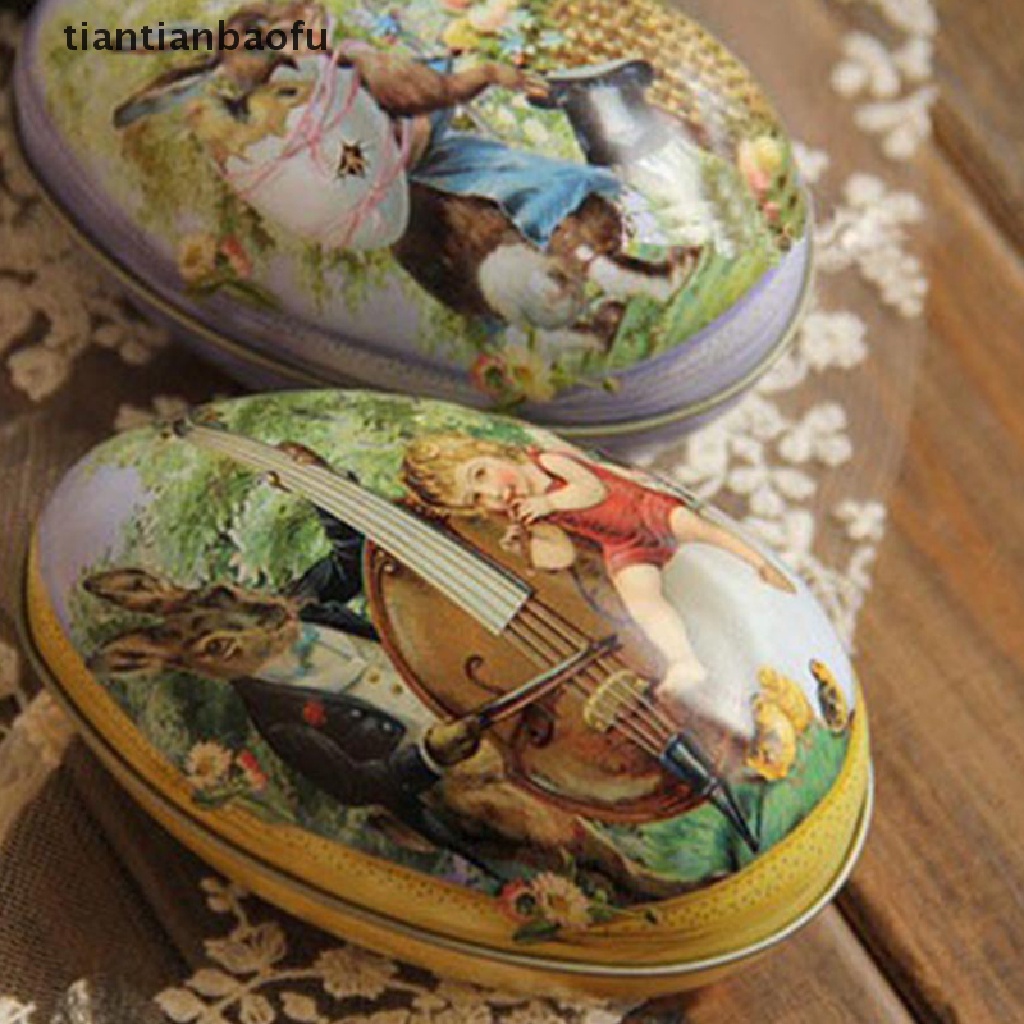 [tiantianbaofu] Easter Box Candy Tins Boxes Gift Cookie Storage Tinplatelids Telur Toples Butik