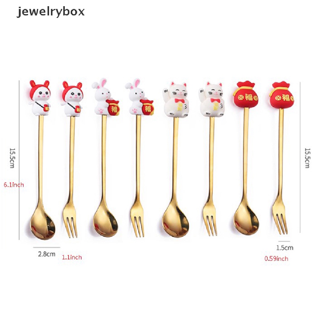 [jewelrybox] Hadiah Imlek Alat Makan Kelinci Sendok Garpu Set Zodiak Dessert Spoon Butik