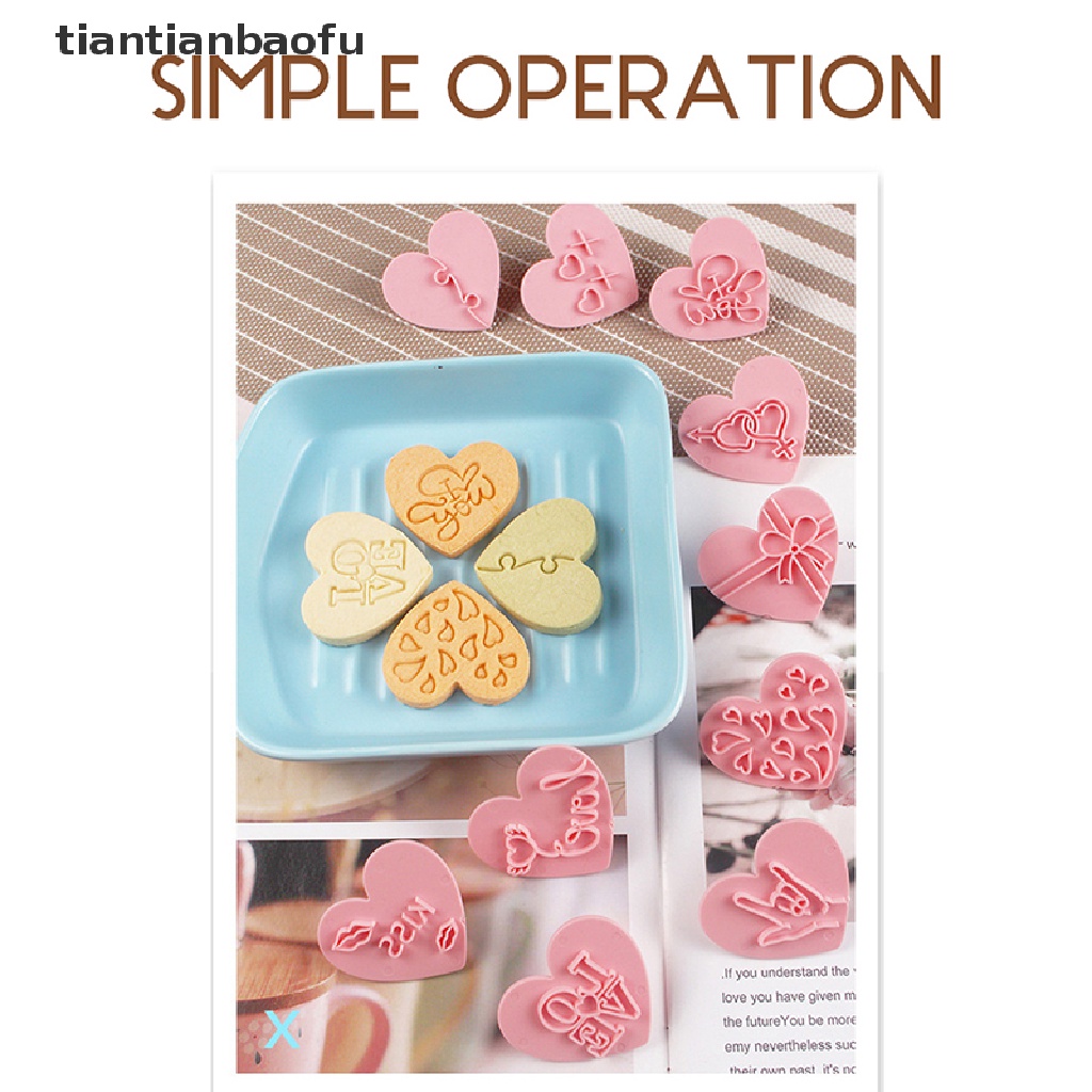 [tiantianbaofu] 10pcs/set Cetakan Biskuit Valene Hari Cinta Bentuk Hati Cookie Cetakan Baking Butik