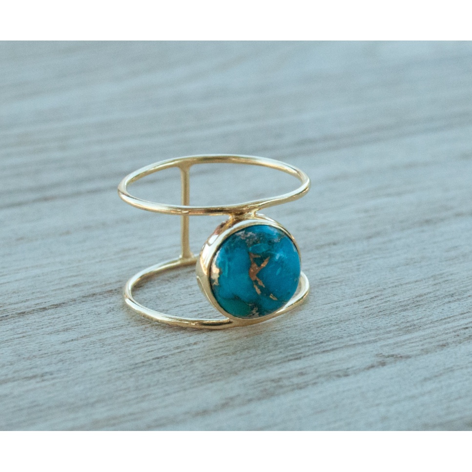 Goldkingdom Aksesoris Perhiasan Fashion Ready Stock Cincin Pirus Besar Bulat Lapis Emas