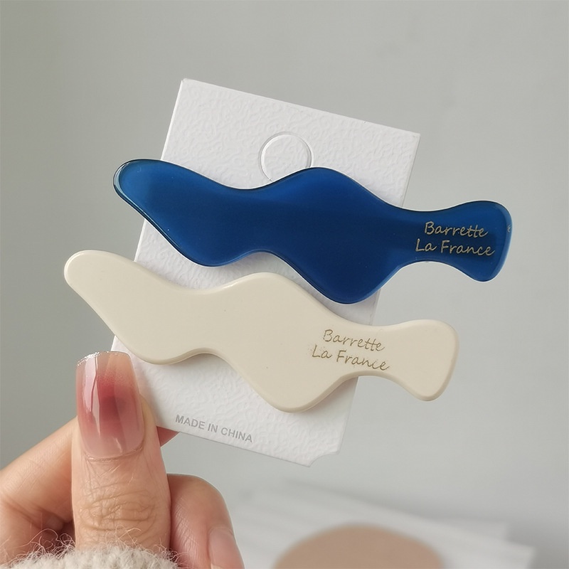 Indah Versi Korea Dari Hiasan Kepala Klip Biru Dan Putih, Gadis Poni Samping Rambut Rusak Duckbill Hair Clip Card