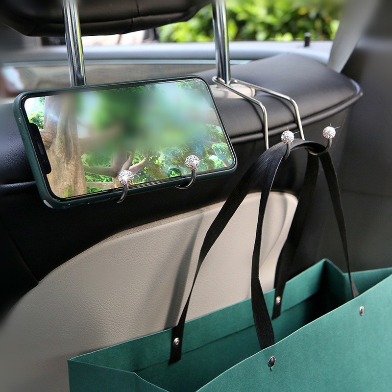 Portable Kursi Mobil Dipasang Bentuk V Kait Stainless Steel/Berlian Imitasi Berkilau Inlay Otomotif Headrest Rak Gantung/Kait Penyimpanan Tas Kendaraan