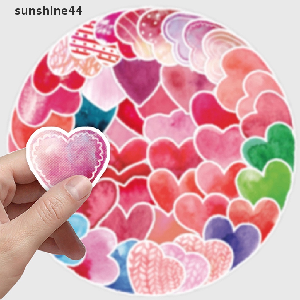 Sunshine 50pcs Valene Cinta Hati Teks Stiker Laptop Sepeda Gitar Skateboard Stiker Anak DIY Graffiti Waterproof Stiker Mainan ID