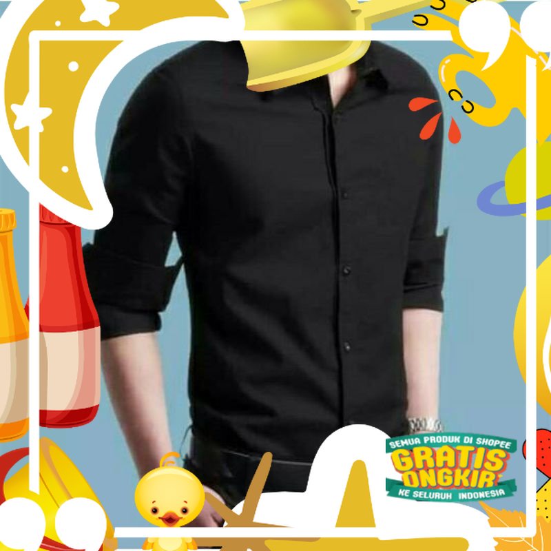 KEMEJA POLOS PRIA KEMEJA HITAM DISTRO LENGAN PANJANG SLIMFIT KASUAL FORMAL COWOK FLANEL KATUN/ Trend
