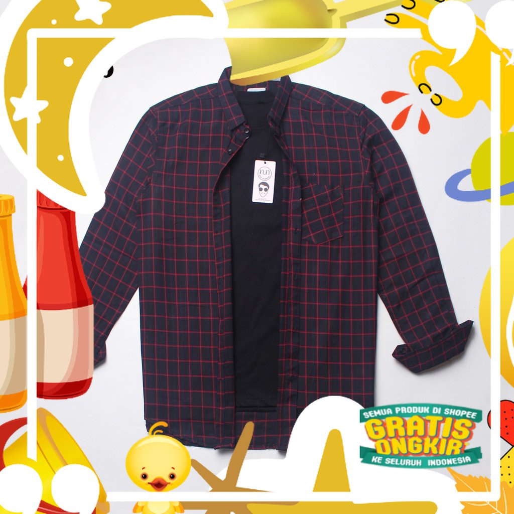Kemeja Flanel Pria Big Size Lengan Panjang Kemeja Pria Big Size Jumbo Casual Distro Cowo Keren/ Tren