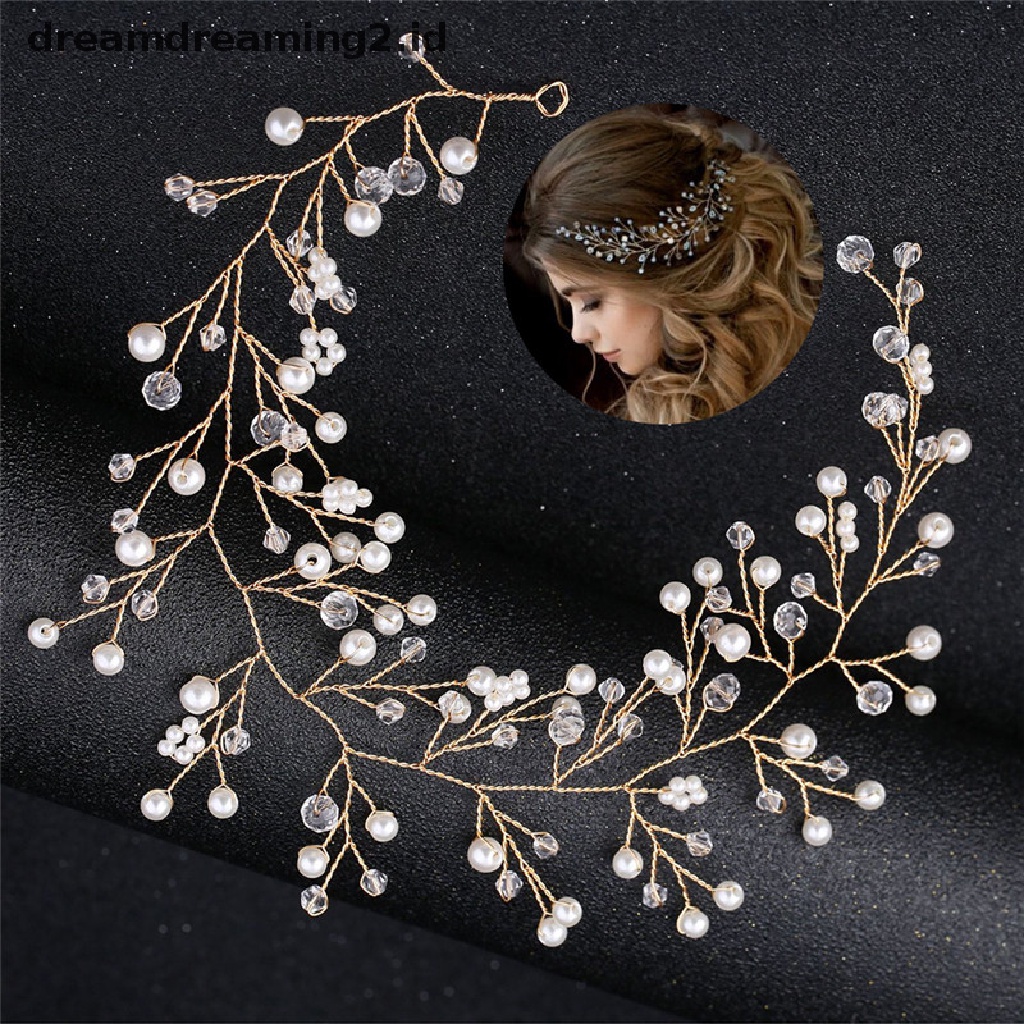 (hot) Fashion Kristal Bando tiara Pengantin Wanita Handmade Simulasi Mutiara Pengantin Pernikahan//