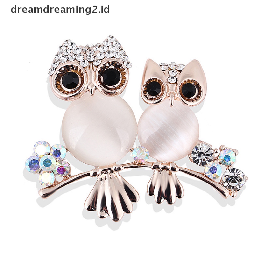 (hot) Pin Bros Berlian Imitasi Kucing Burung Hantu Berkilau Lucu Untuk Wanita Hadiah Perhiasan Gaun Trendi//
