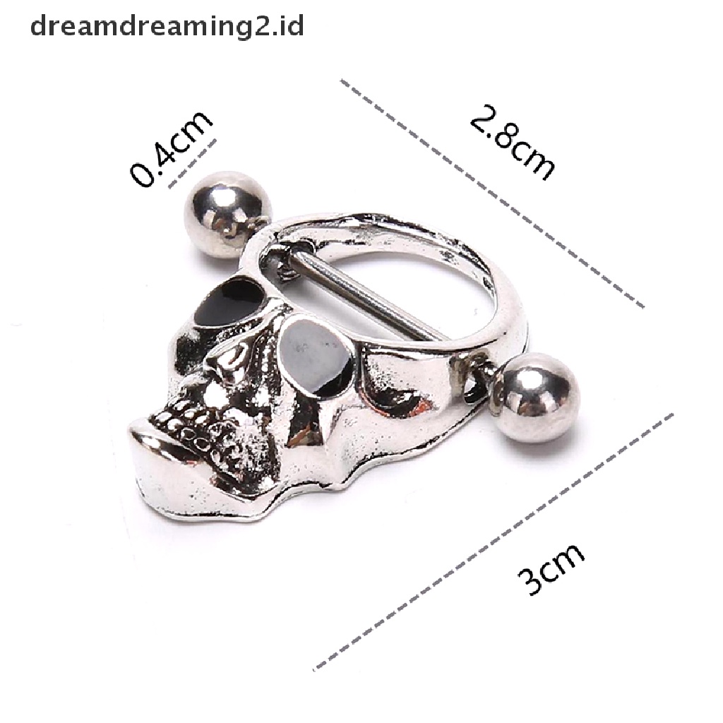 (hot) Skull Bars Nipple Ring Bar Stainless Steel Barbel Tubuh Payudara Perhiasan//