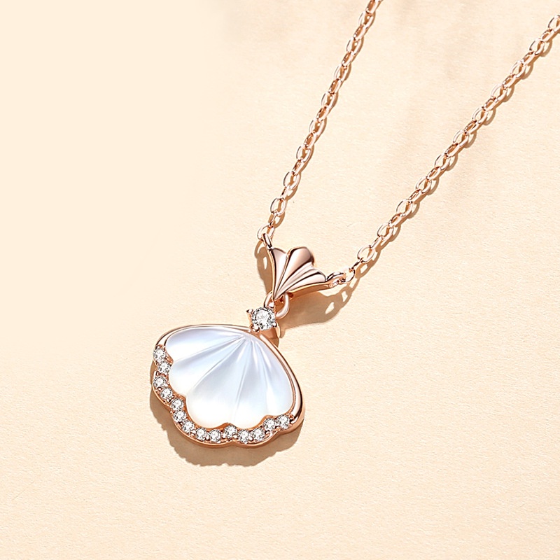 Yibeizi Kalung Perempuan S925 Sterling Silver Versi Korea ins All-Match Niche Klavikula Rantai Putih Fritillary Liontin Shell Perhiasan