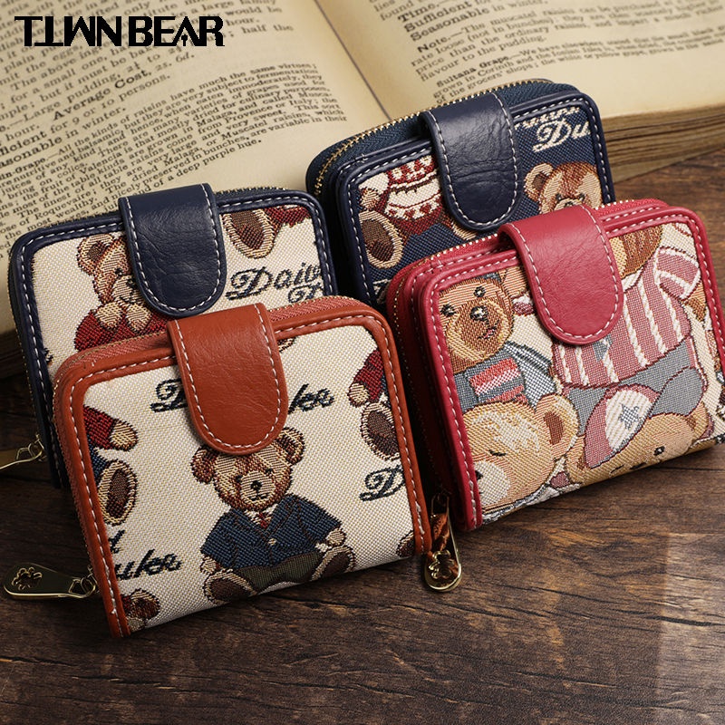 Sera Tiantian Winnie the Pooh Pendek Dompet Perempuan Edisi Korea Lucu Lipat Fashion Kecil Segar Dompet Koin Multifungsi Pemegang Kartu