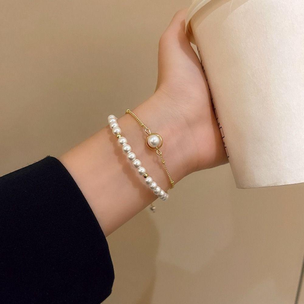 Mxbeauty Korea Gelang Mewah Fashion Rantai Emas Keperakan Indah Shiny Double Layer Bracelet