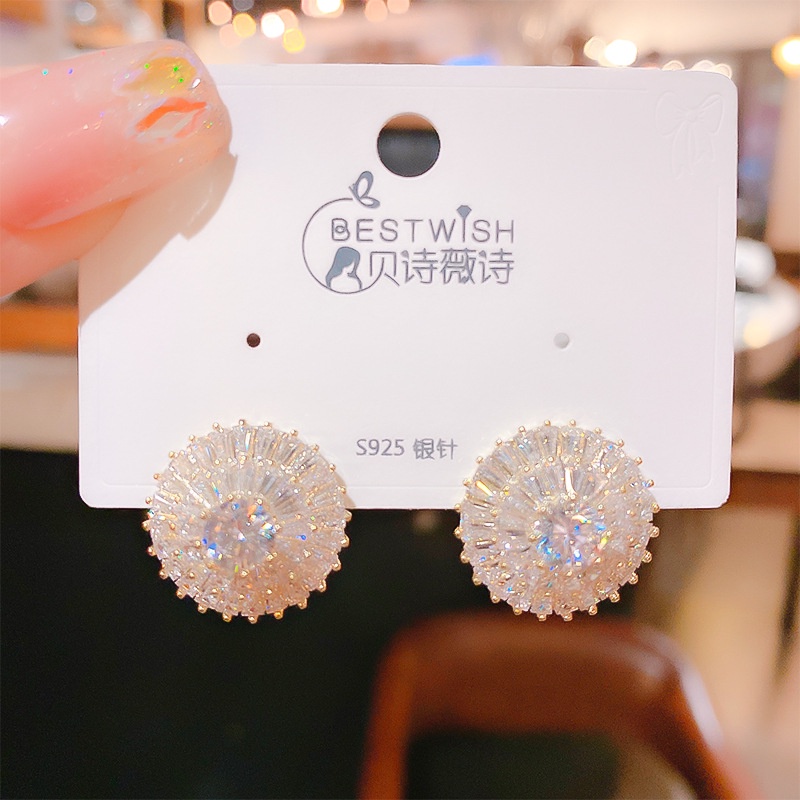 Anting Kristal Bunga Matahari Bergaya Dan Elegan Multi-diamond Flower Stud Earrings Wanita Anting Pin Perak Serbaguna