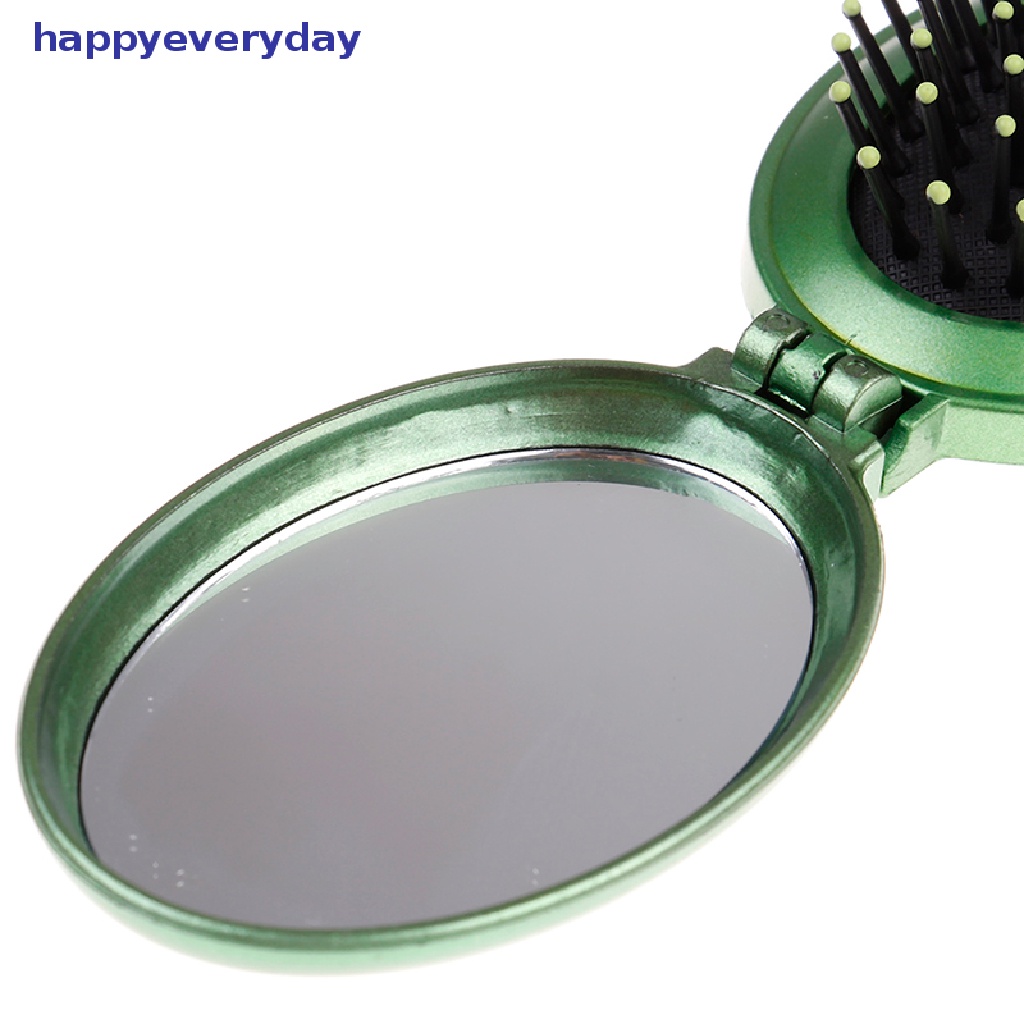 [happy] Sikat Rambut Lipat Portable travel Dengan Cermin compact pocket size comb gifts [ID]