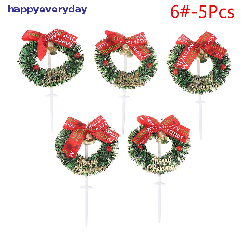 [happy] 5pcs Christmas Fruit Fork Leaf Xms Dekorasi Pohon Kue Plugin Party Decor [ID]