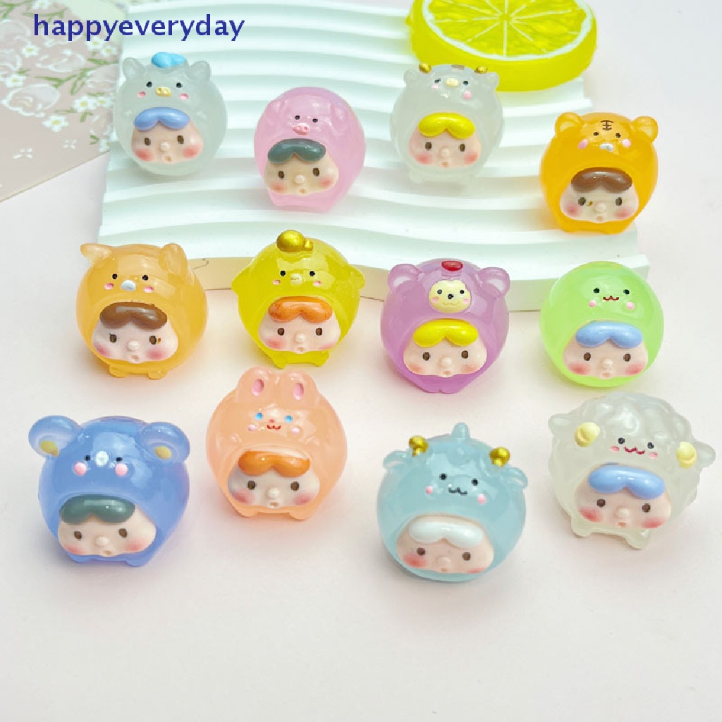 [happy] Kawaii Mini 2cm Resin Bercahaya Kartun Tanda Zodiak Cina Miniatur Patung [ID]