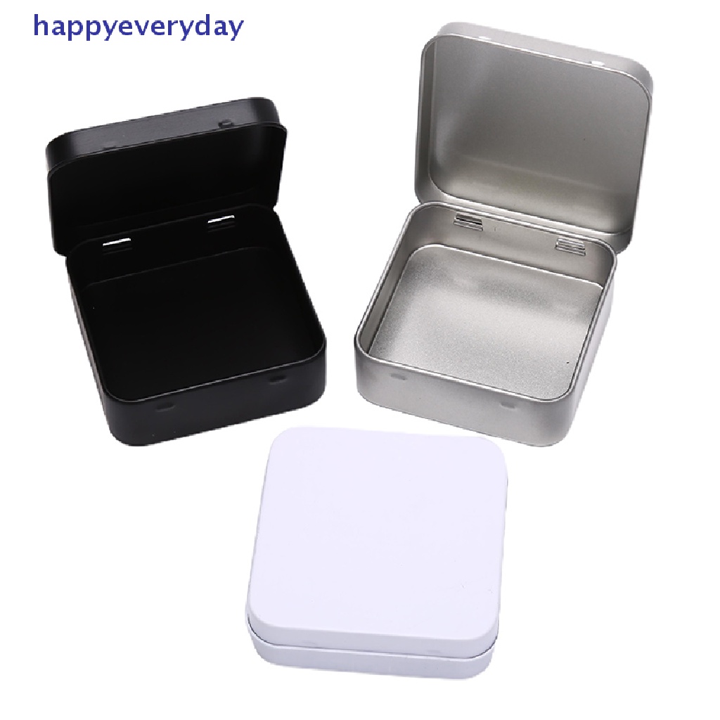 [happy] Wadah Kaleng Logam Mini Persegi Berengsel Flip Penyimpanan Tin Box Perhiasan Coin Case [ID]