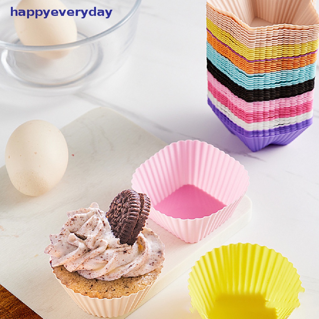 [happy] 10pcs Silicone Reusable Cetakan Kue Cupcake Muffin Cup Pastry Alat Cetakan Kue [ID]