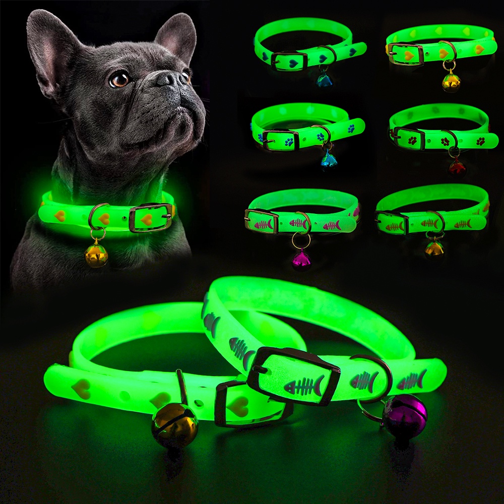 1 Pc Acak Silikon Neon Kerah Hewan Peliharaan Glow Di Malam Hari Anjing Kucing Kalung Anak Kucing Anjing Dress-Up Kerah Bercahaya Adjustable Bell Leher Cincin Hewan Peliharaan Luar Ruangan Anti-Hilang Aksesoris