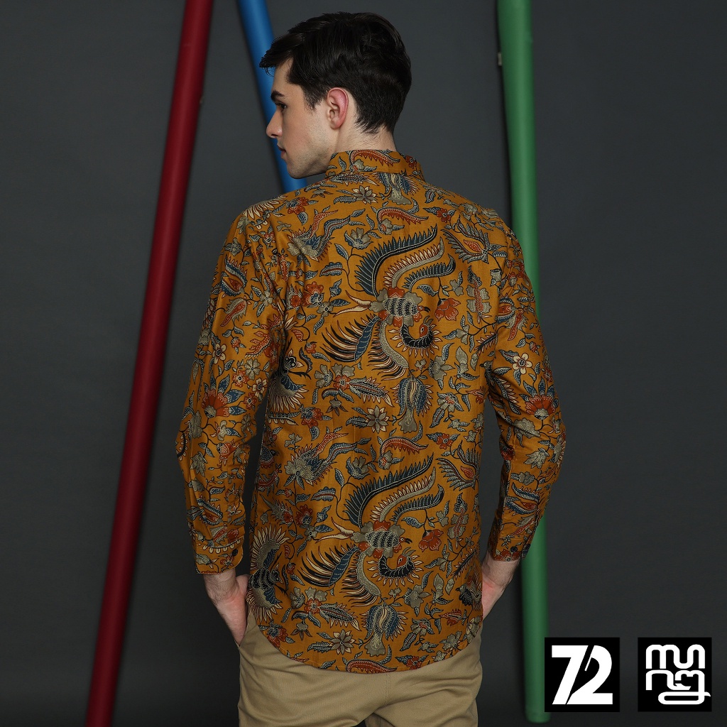 KEMEJA BATIK PRIA Katun Lengan Panjang Slimfit Motif Burung Duri Warna Kuning 723411 Cap 72 - Baju Kemeja Atasan Pakaian Setelan Batik Pria Cowok Laki Laki Remaja Keluarga Kantor Lengan Panjang Modern Slimfit Slim Fit Premium Kekinian