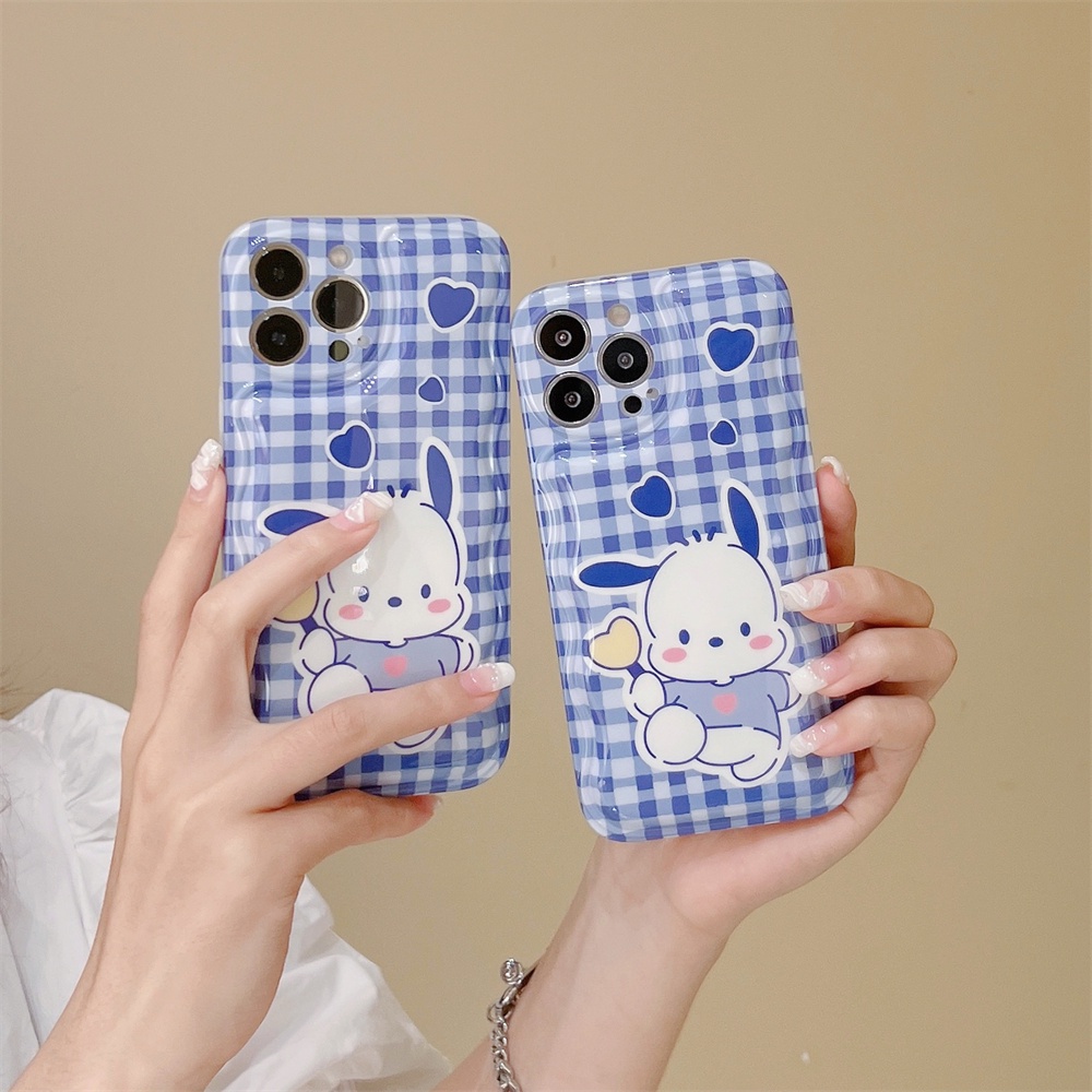IPHONE Ins Biru Diperiksa Pacha Anjing Cek Gelombang Desain Hitam Dan Putih Casing Ponsel Untuk Iphone14 14Pro 11 12 13 Pro Max Case Soft Shell TPU Cover Pelindung